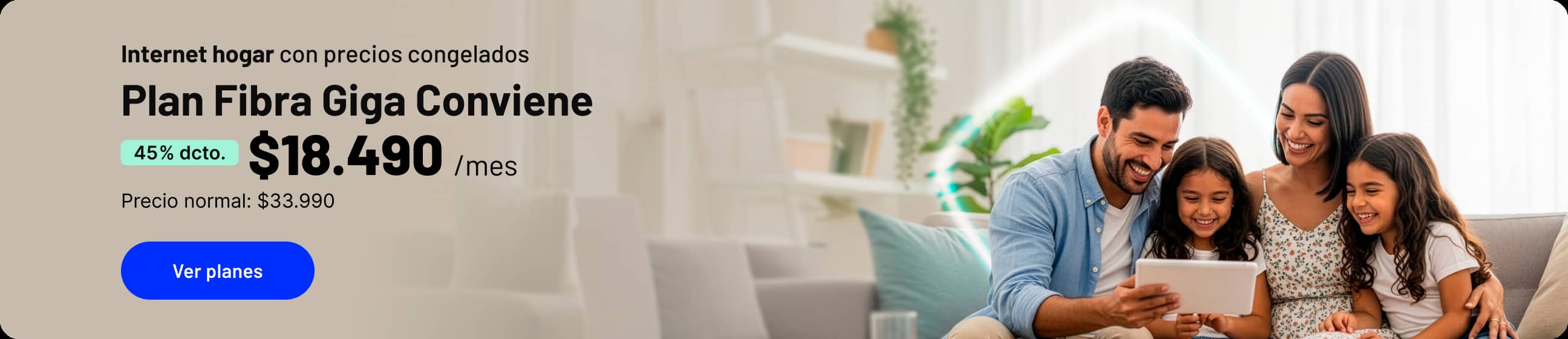 Internet hogar con precios congelados Fibra Giga Conviene